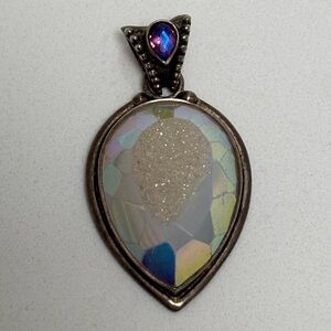 2.2" SAJEN AMETHYST PURPLE WHITE DRUZY QUARTZ STERLING SILVER PENDANT